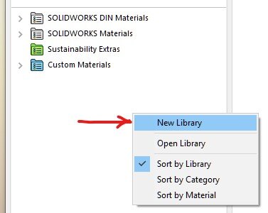 How can I create a Custom Material Library in SOLIDWORKS?