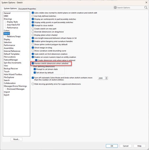 Using the Preview Sketch Dimension Tool